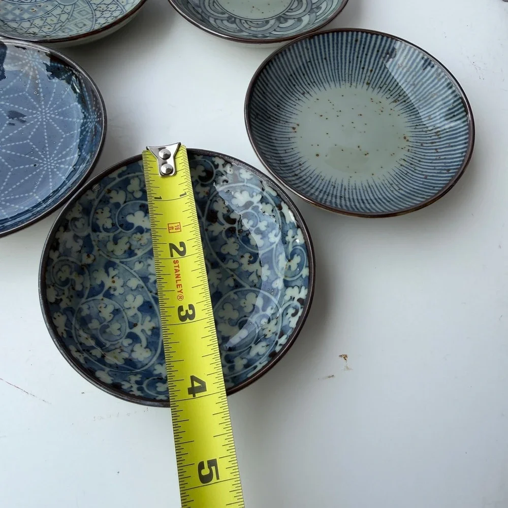 Set of 5 Japanese Style Ceramic Dipping Bowls Sauce Dishes Assorted Patterns B-9